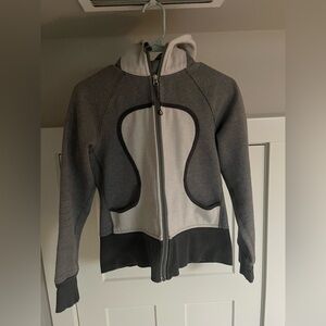 Gray and White Zip-Up Hoodie